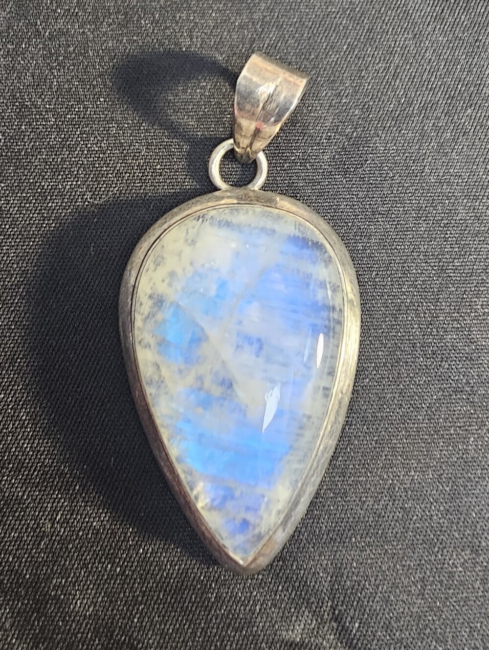 Vintage Sterling Silver 925 Rainbow Moonstone Teardrop Pendant